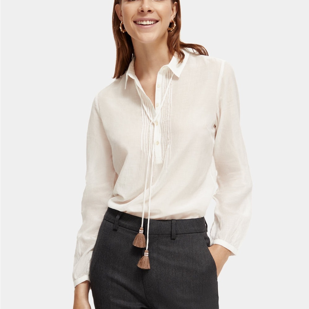 Scotch & Soda White Blouse with Tassel Detail